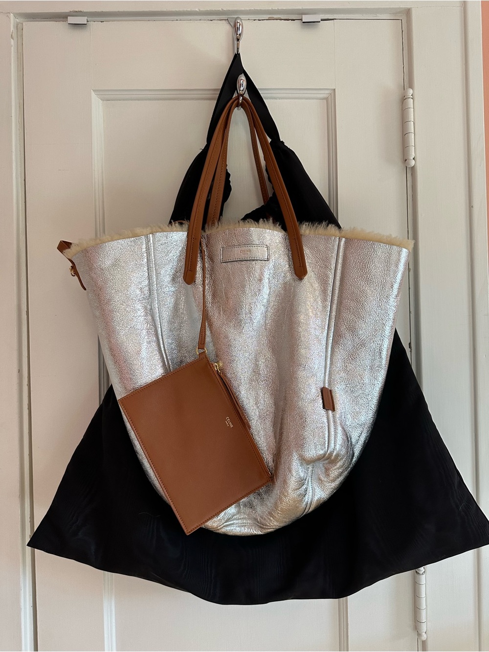 NWT Celine Silver and Shearling Phantom Cabas tote RARE